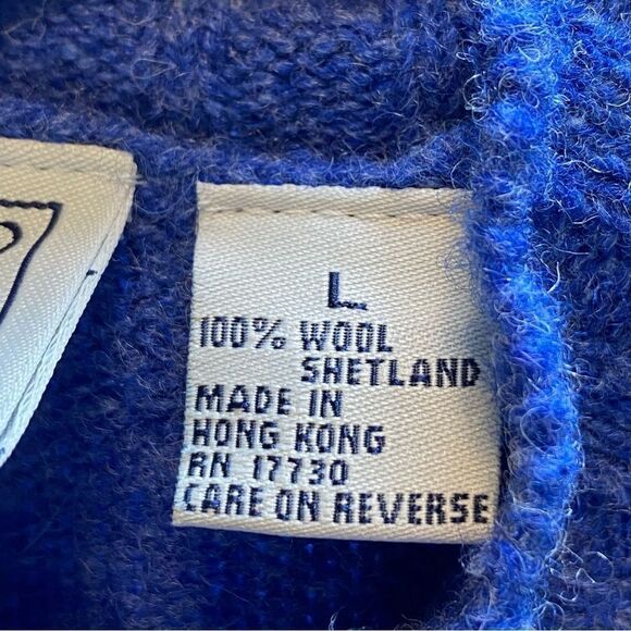 Field Gear Blue 100% Shetland Wool Sweater Size Large - Picture 4 of 10
